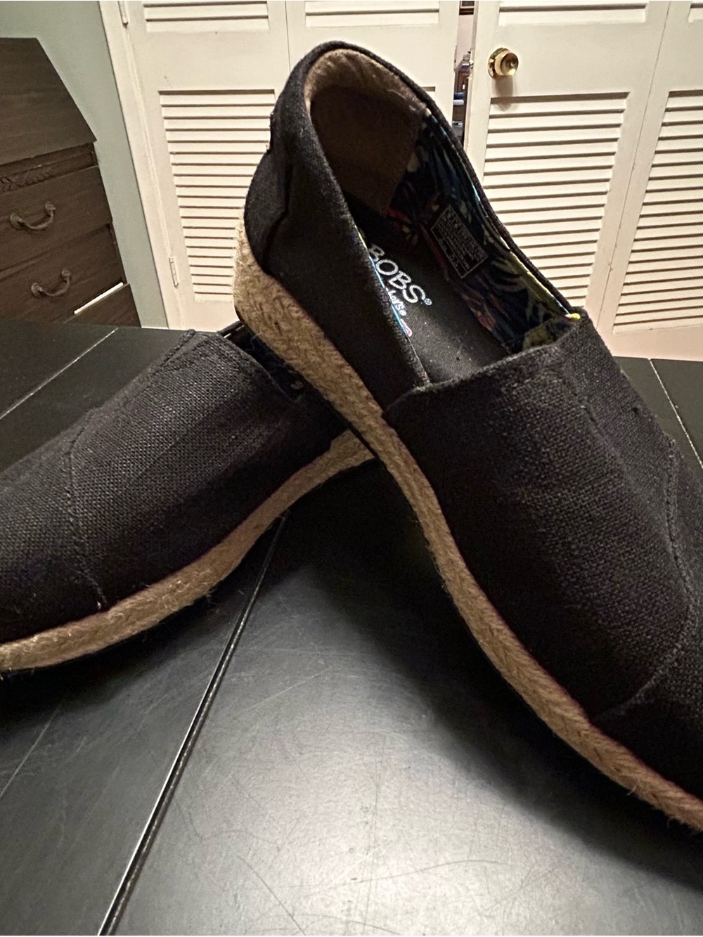 BOBS from Skechers Black Canvas Espadrille Slip-Ons
